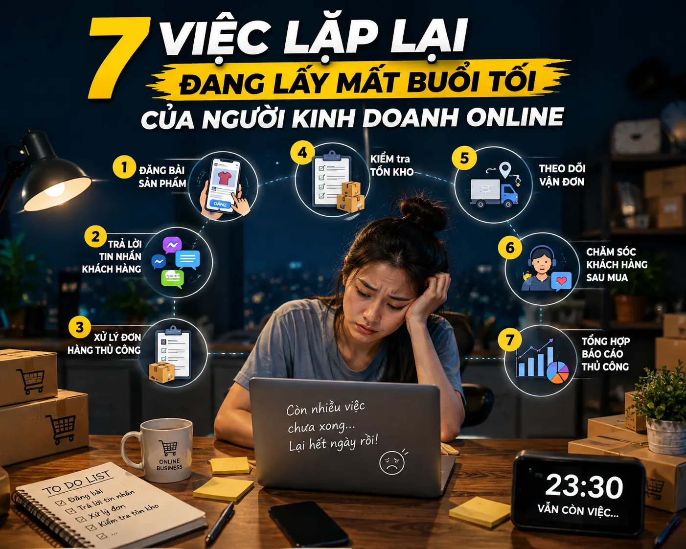7 việc lặp lại đang lấy mất buổi tối của người kinh doanh online (Và cách giải thoát)